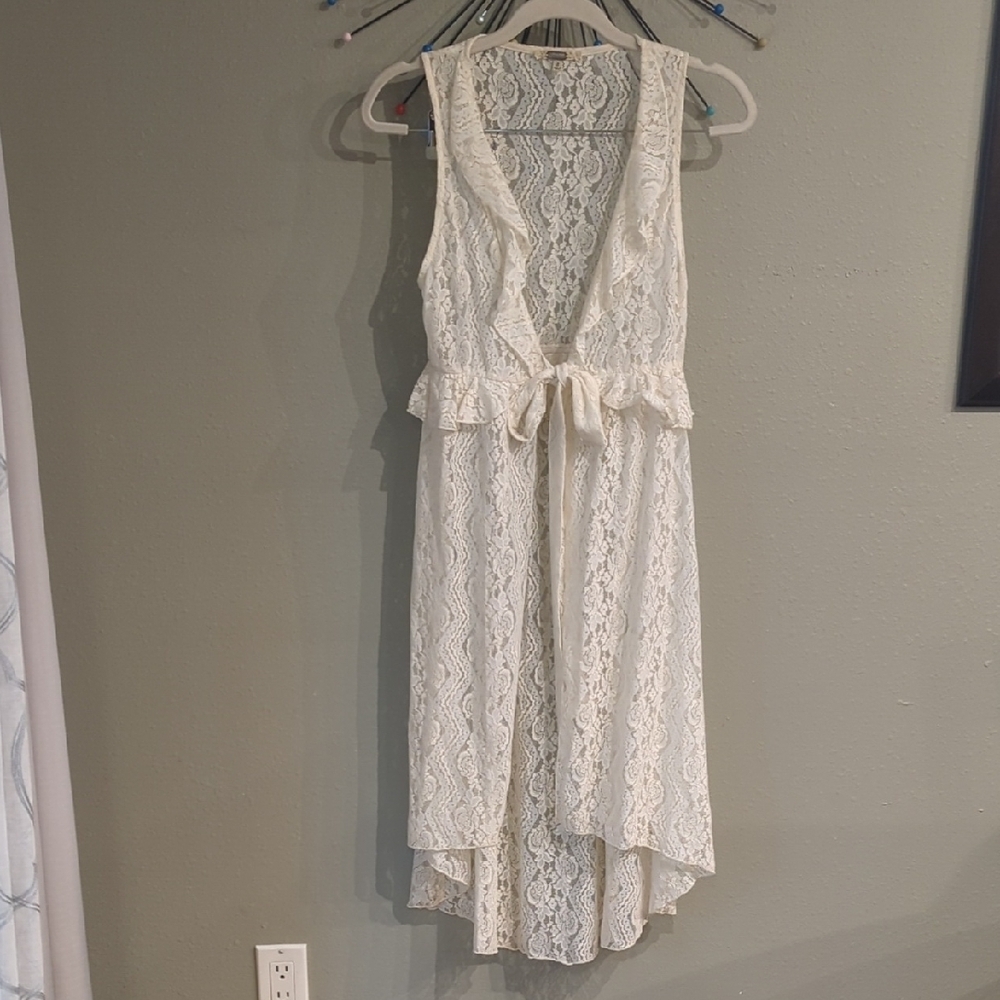 Festival Bke Lace Longline Open Front Ivory Top Romance Boho Fairy Beachy